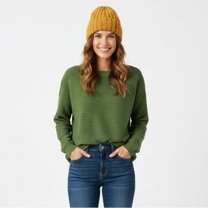 Twik | 22,5” PTP Women’s Ribbed Textured Oversized Crewneck Sweater Forest Green